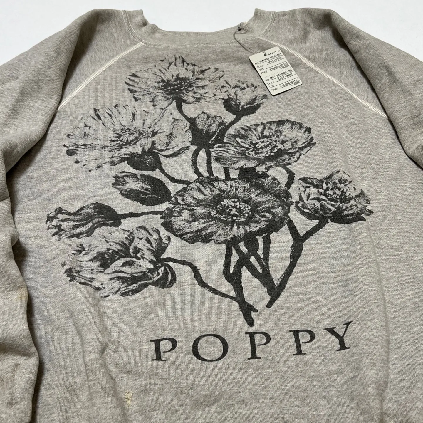 SAINT Mxxxxxx 'FLOWER' CREW NECK SWEAT SHIRTS Floral Distressed Retro Sweatshirt Distressed Gray S-XL Big Factory Four-needle Six-Thread Boneless Stitching Process/Original Horn Sleeve Version Top Printing Process Authentic Level Re-Engraving Garment Washing and Distressing/Hand-worn Graffiti Treatment Original Consistent Fruit Label/Little Angel Anti-Counterfeiting Label